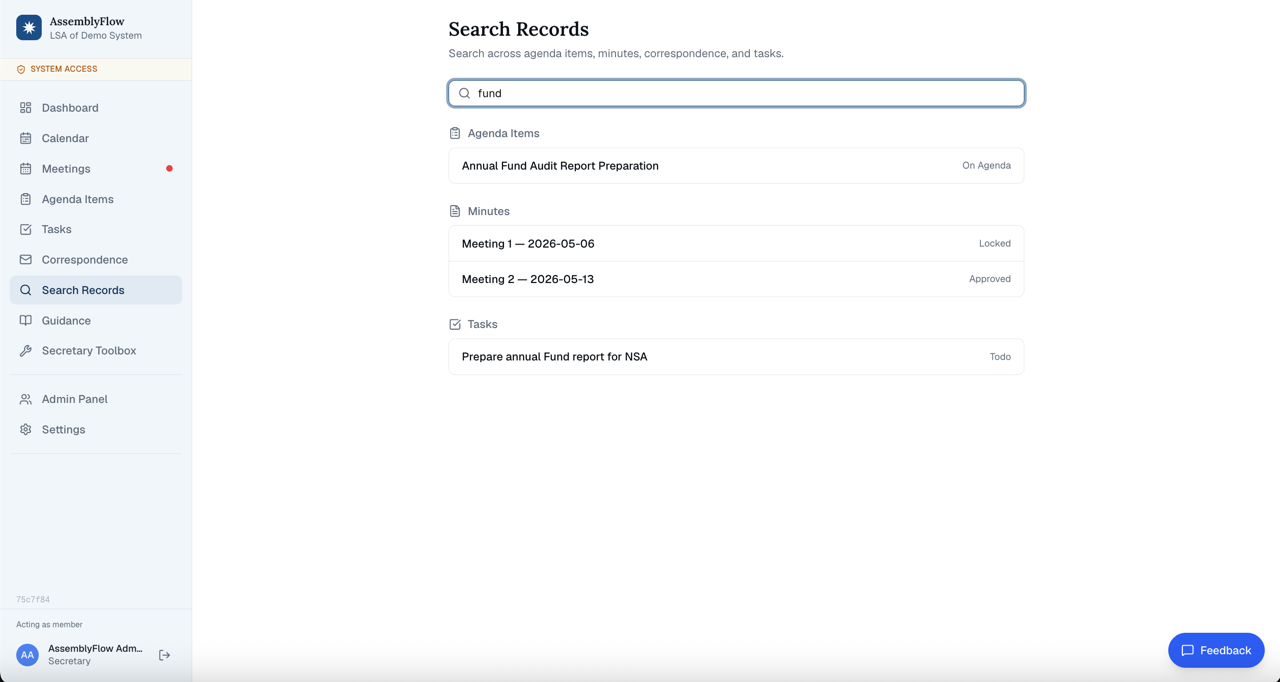 The Local Archives — a searchable list of approved meeting records